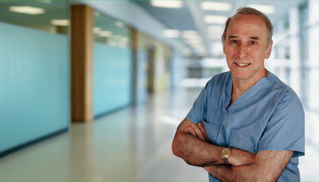 Dr. Mark Solomon, board-certified plastic surgeon, in surgical scrubs at a Beverly Hills medical facility